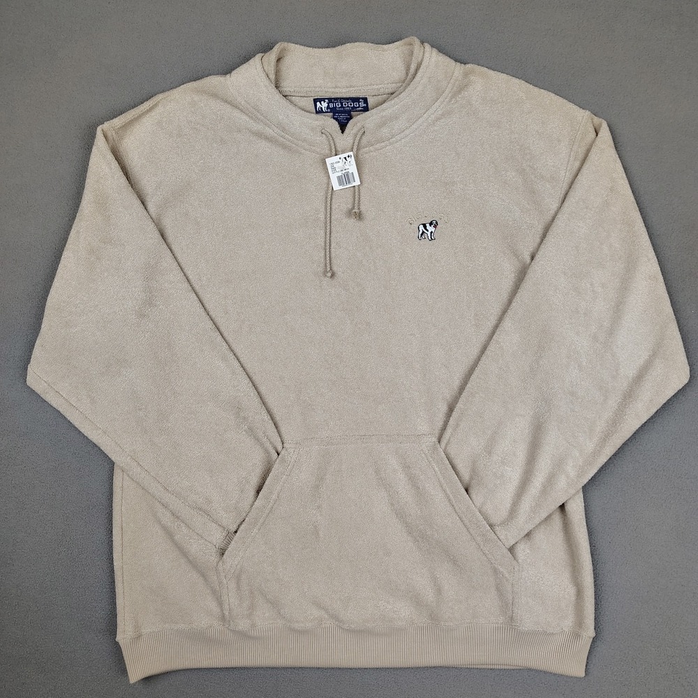 Vintage BIG DOGS Fleece Double Neck Pullover Men XL Sand 90s Deadstock USA Made